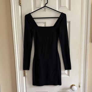 Contour Squareneck Longsleeve Mini Dress | Size 2XS, Black